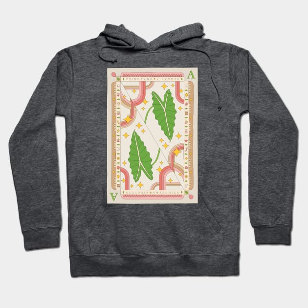 Alocasia Amazonica Polly Plant Illustration with Playing Card Design for Plant Mom Plant Daddy Hoodie by annagrunduls